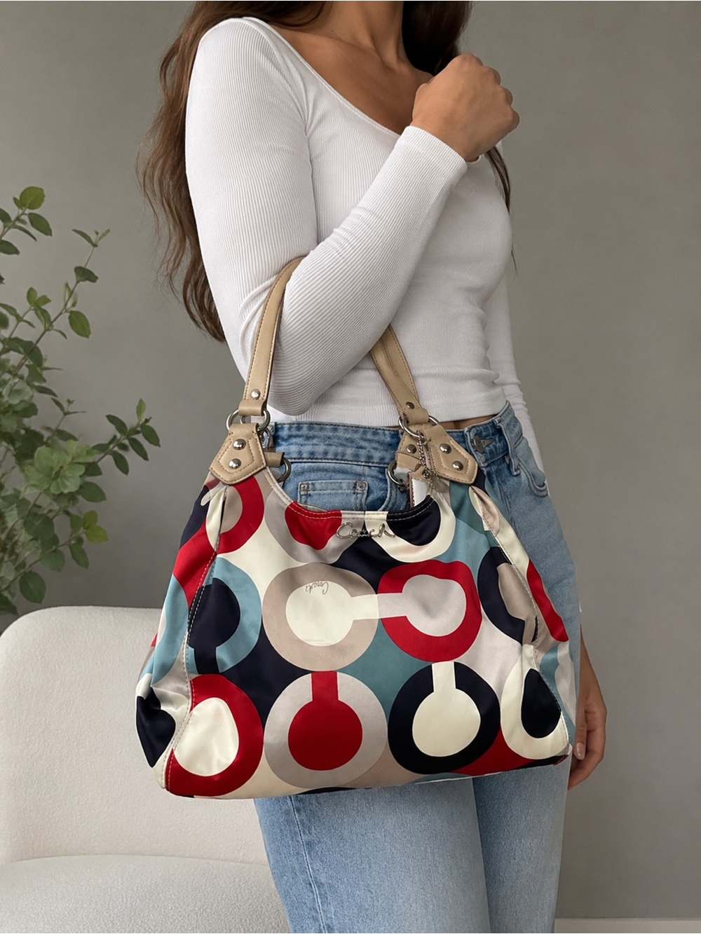 Coach Multicolor Op Art Satin Hobo Shoulder Bag